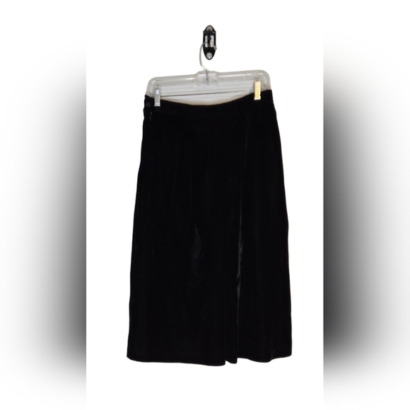 Vintage Alia Black Velvet Midi Skirt Made in Canada Size 14 Stretch Waist 90s - Picture 1 of 6